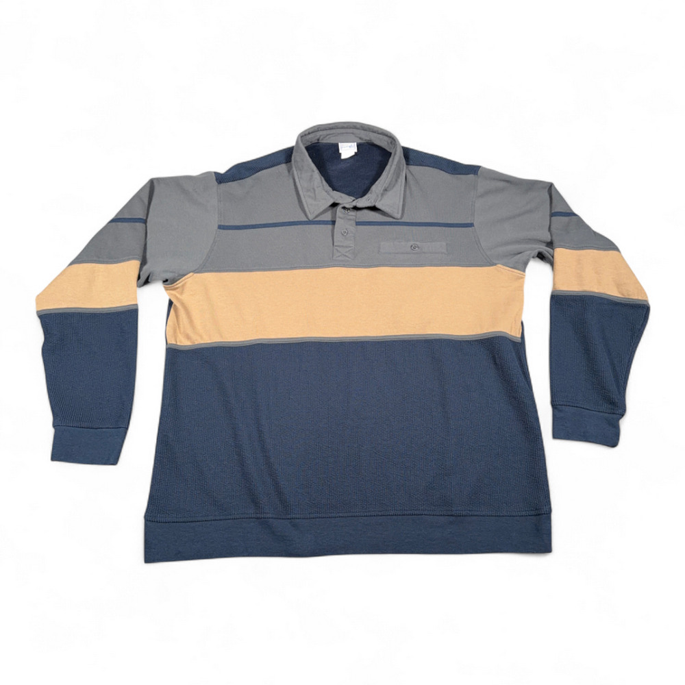 Haband Sweater Adult EXTRA LARGE Blue Gray Brown Colorblock Textured Dad Y2K